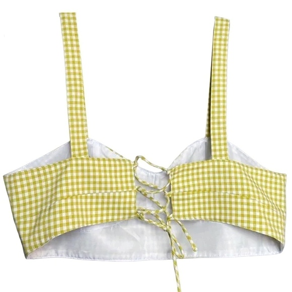 Nordstroms Topshop Crop Top Bralette Gingham Check Corset Tie Back Blouse NWOT - Picture 9 of 14